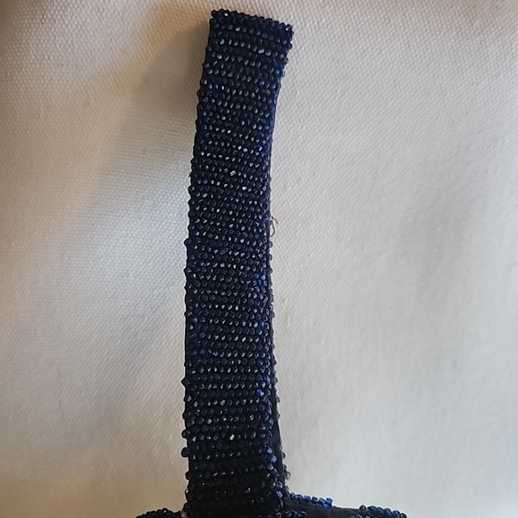 Vintage Blue Beaded Glass Purse Fringed Flapper Handbag. - Picture 6 of 7